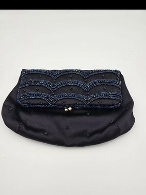 Beaded Black Evening Clutch with Iridescent Accent
